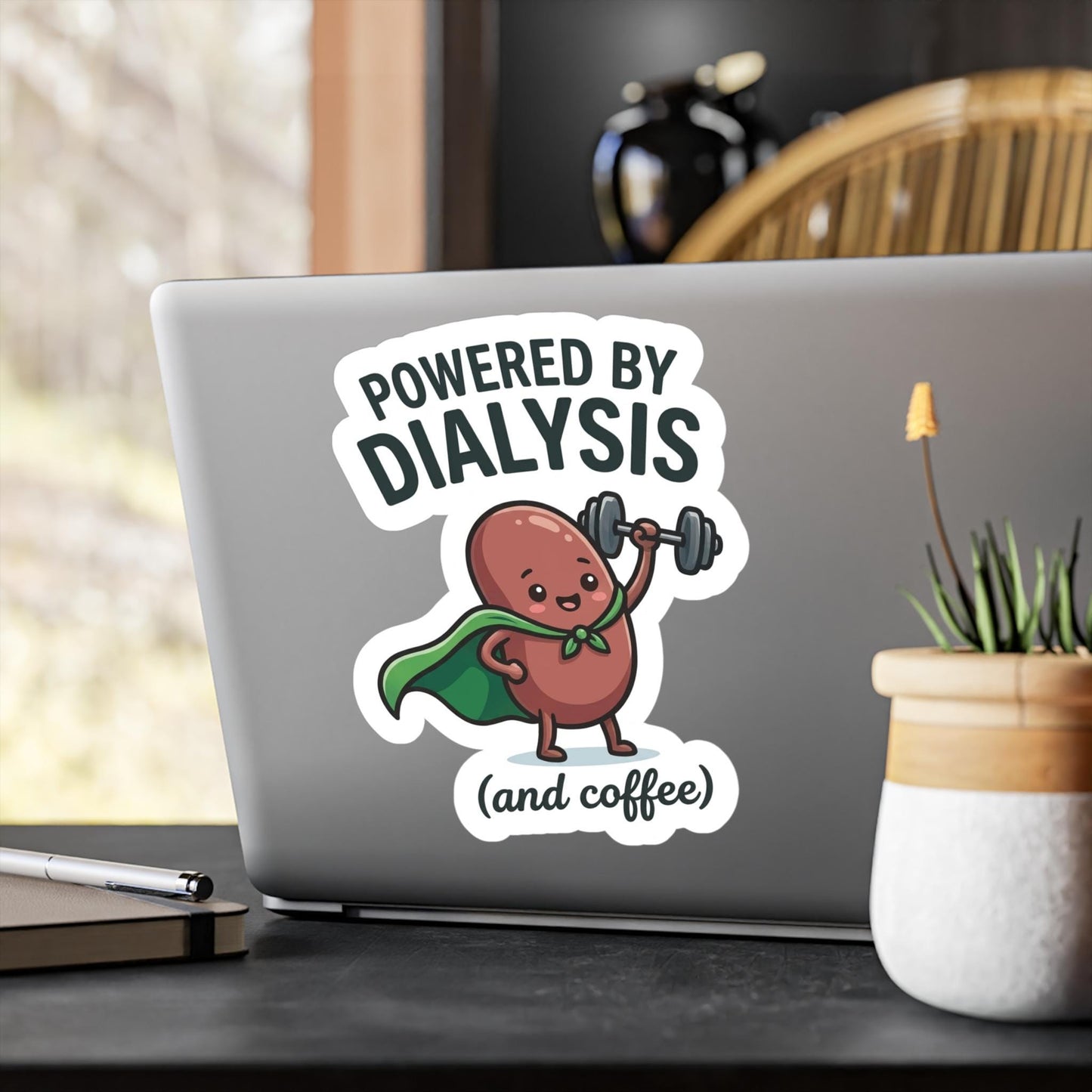 Powered by Dialysis and Coffee sticker | Vinyl Kiss-Cut Sticker